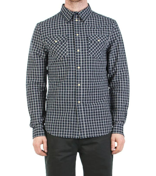 Image of a model wearing Tops. Productname: Check Western Shirt in Navy colour by brand - Dangerfield