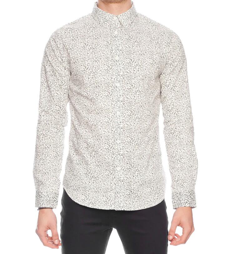 Image of a model wearing Tops. Productname: Black And White LS Shirt in White colour by brand - Dangerfield