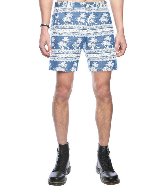 Image of a model wearing Shorts. Productname: Beachy Washed Short in Blue colour by brand - Dangerfield