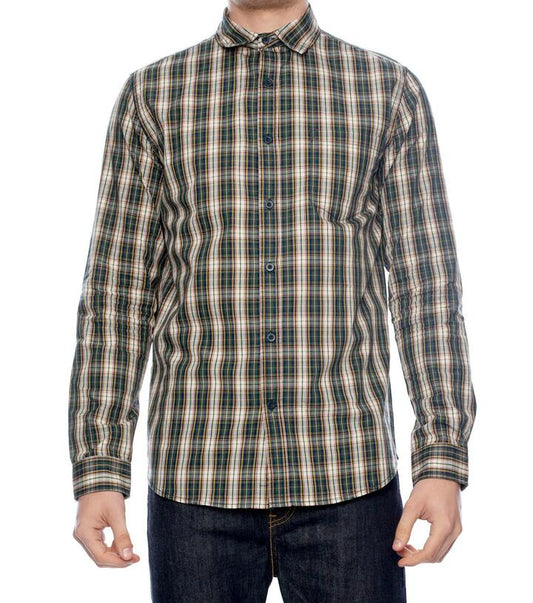 Image of a model wearing Tops. Productname: CollegeCheckeredL/SShirt in Green colour by brand - Dangerfield