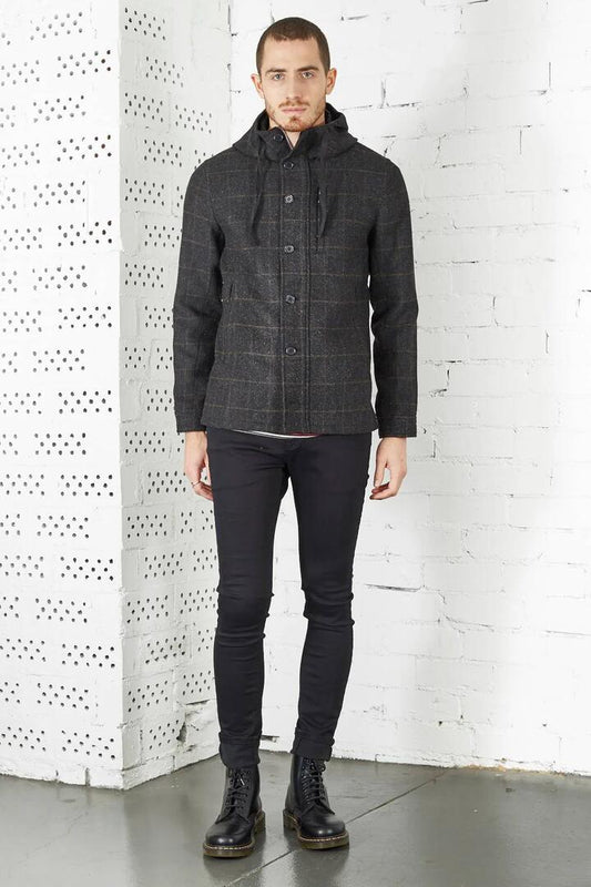 Image of a model wearing Outerwear. Productname: Para Coat in Charcoal colour by brand - Dangerfield