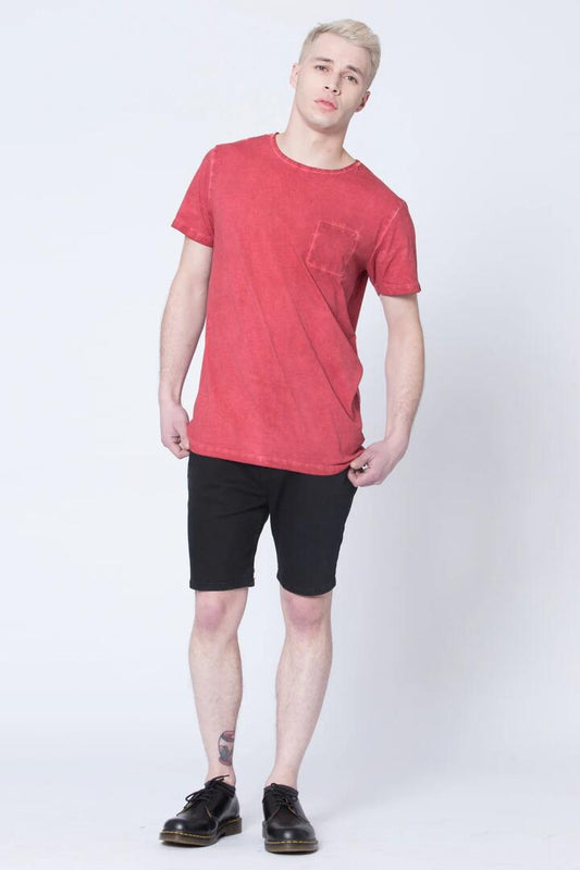Image of a model wearing Tops. Productname: Tonic Overdyed Tee in Black colour by brand - Dangerfield