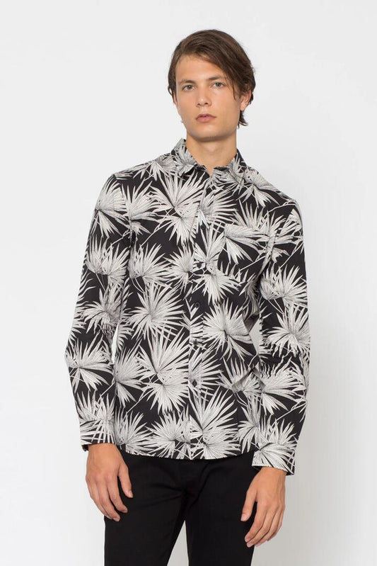 Image of a model wearing Tops. Productname: Palm LS Shirt in Black colour by brand - Dangerfield