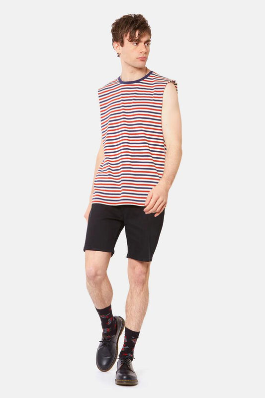 Image of a model wearing Tops. Productname: Lance Tank in Navy/Rust colour by brand - Dangerfield