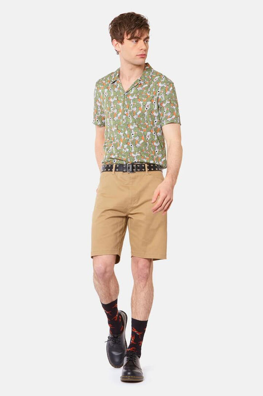 Image of a model wearing Shorts. Productname: Jacob Short in Khaki colour by brand - Dangerfield
