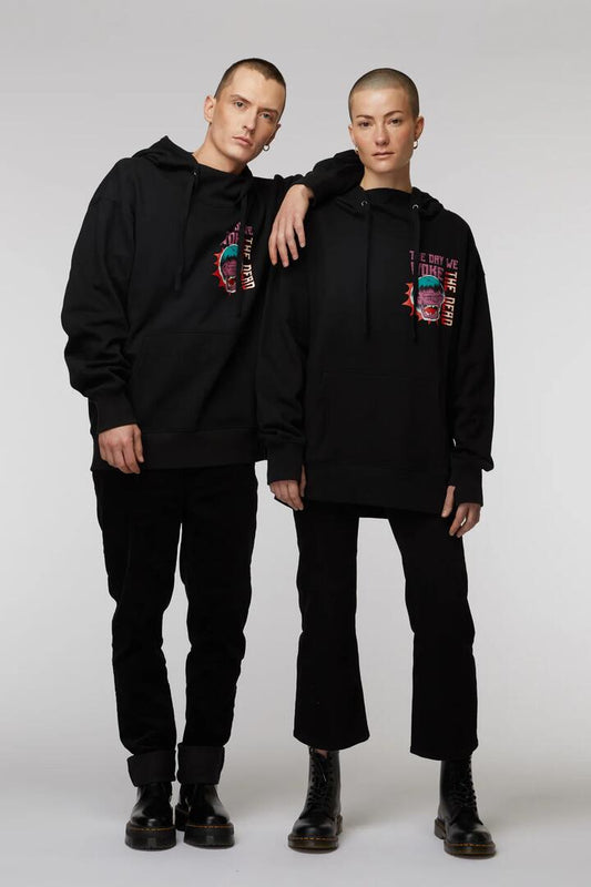 Image of a model wearing Outerwear. Productname: Neighbours Hoodie in Black colour by brand - Dangerfield