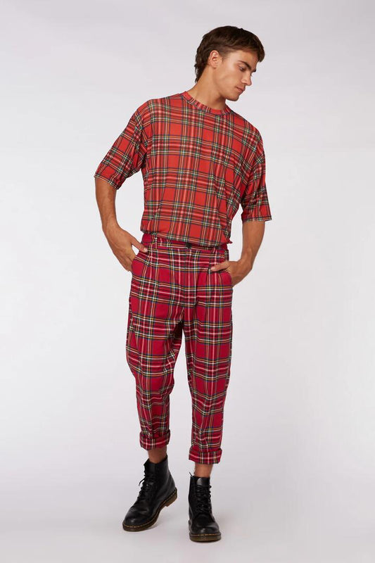 Image of a model wearing Pants. Productname: Stewart Pant in Red colour by brand - Dangerfield