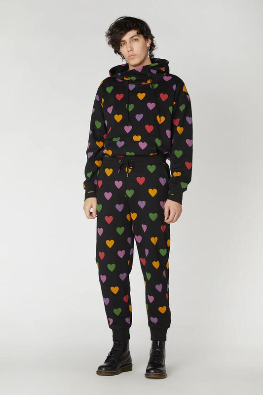 Image of a model wearing Pants. Productname: Skipped A Beat Trackpant in Black colour by brand - Dangerfield