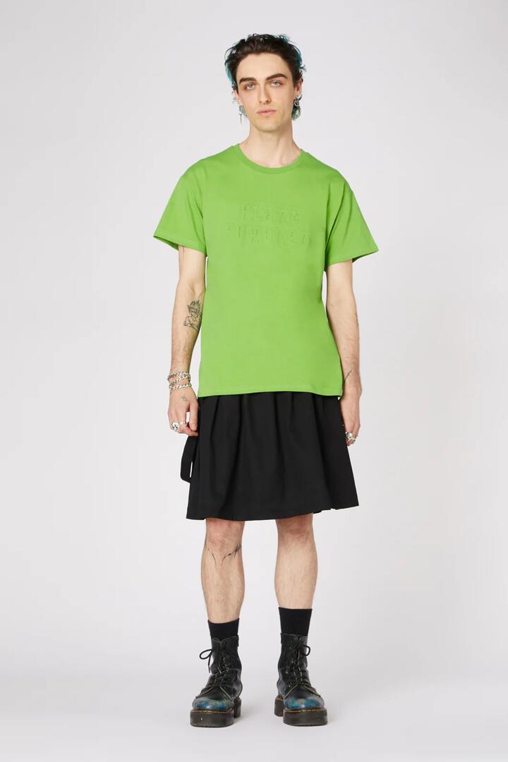 Image of a model wearing Tops. Productname: Plant Embossed Cotton Tee in Green colour by brand - Dangerfield