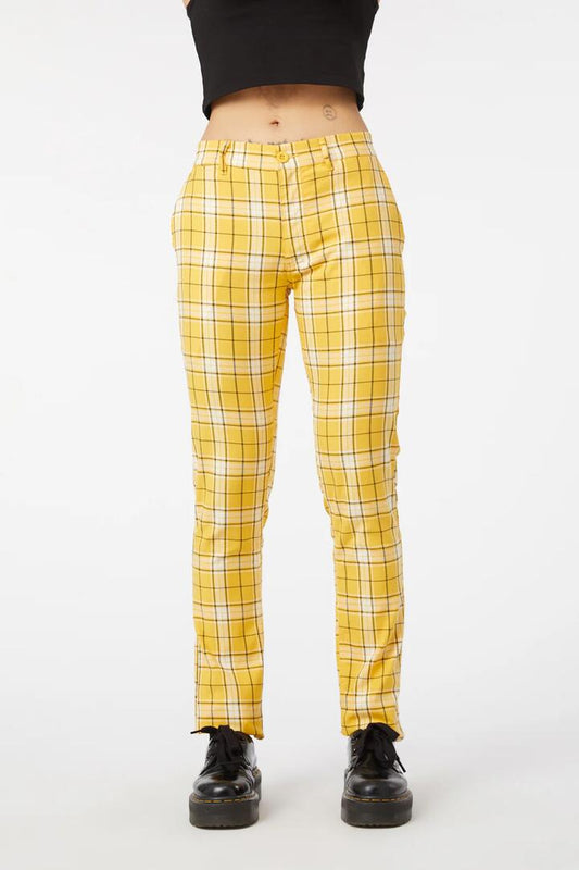 Image of a model wearing Pants. Productname: Tartan Mood Twill Pant in Yellow colour by brand - Dangerfield