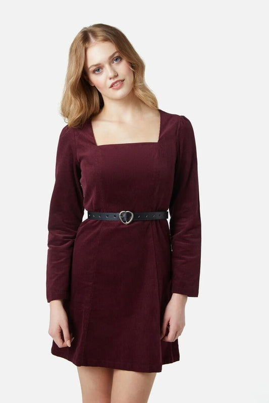Image of a model wearing Dress. Productname: Arianna Dress in Burgundy colour by brand - Princess Highway