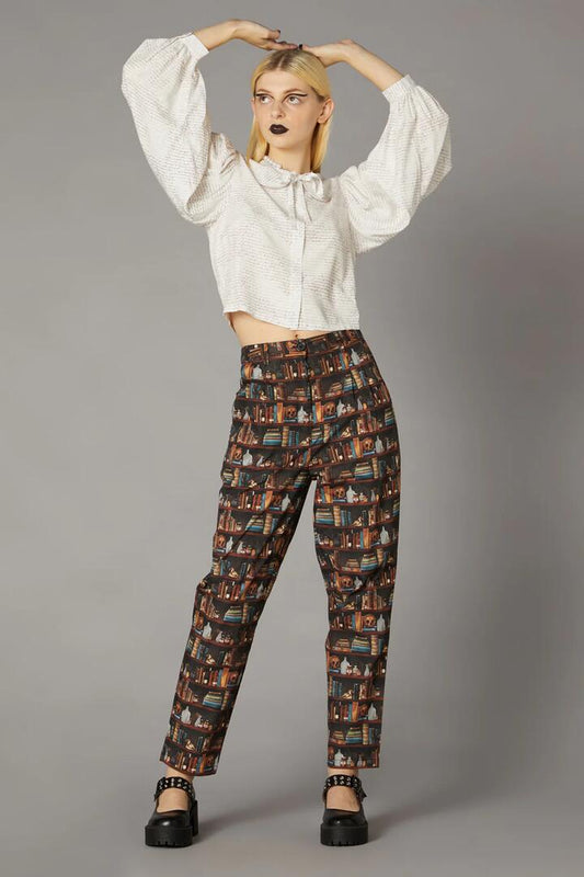 Image of a model wearing Pants. Productname: Shellys Library Print Pant in Brown colour by brand - Black Friday