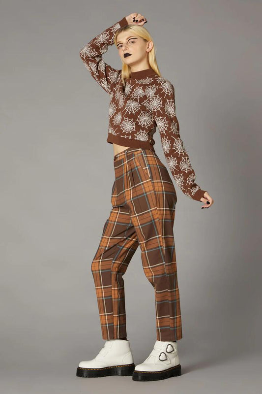 Image of a model wearing Pants. Productname: Mary Tartan Pant in Brown colour by brand - Black Friday