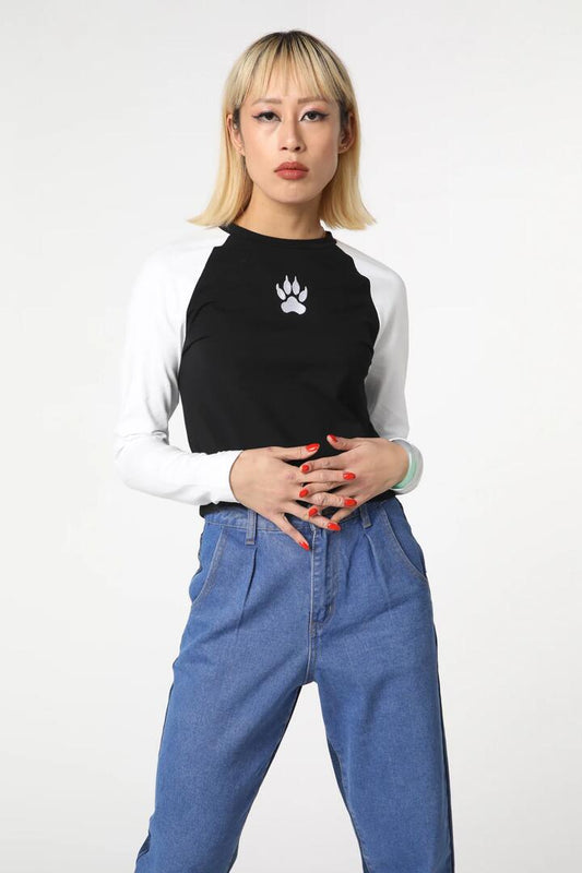Image of a model wearing Tops. Productname: Paw Embroidered Top in Black/White colour by brand - Black Friday