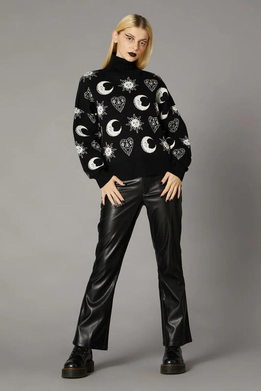 Image of a model wearing Pants. Productname: Winona PU Goth Pant in Black colour by brand - Black Friday