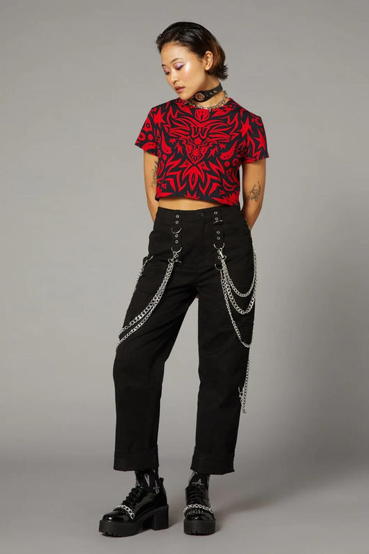 Image of a model wearing Tops. Productname: Dragon Print Tee in Black colour by brand - Black Friday