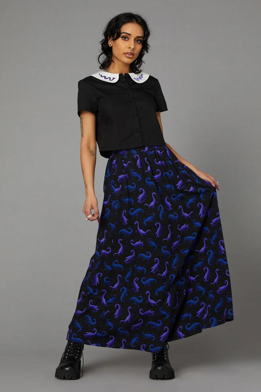 Image of a model wearing Tops. Productname: Loch Ness Embroidered Blouse in Black colour by brand - Black Friday