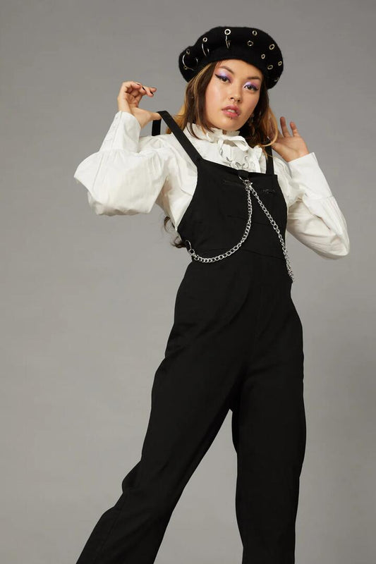 Image of a model wearing Pants. Productname: Punk Trim Overall in Black colour by brand - Black Friday