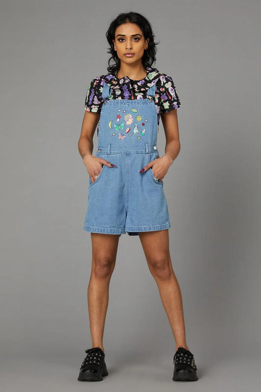 Image of a model wearing Denim. Productname: Scrapbook Denim Overall in Blue colour by brand - Black Friday