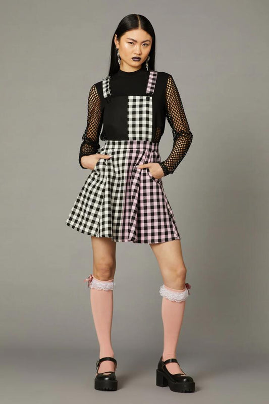 Image of a model wearing Dress. Productname: Franken Split Pinafore in Black/Pink colour by brand - Black Friday