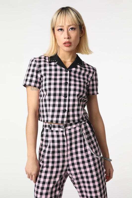 Image of a model wearing Tops. Productname: Franken Blouse in Black/Pink colour by brand - Black Friday