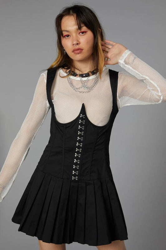 Image of a model wearing Dress. Productname: Cut You Off Pinafore in Black colour by brand - Black Friday
