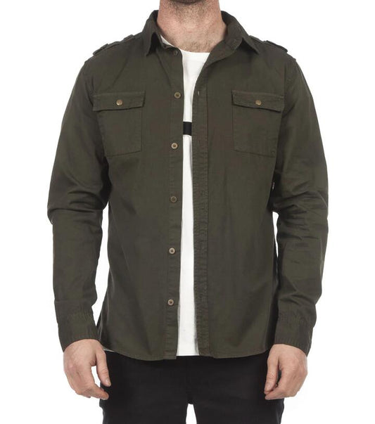 Image of a model wearing Tops. Productname: Airport Shirt in Army colour by brand - Dangerfield