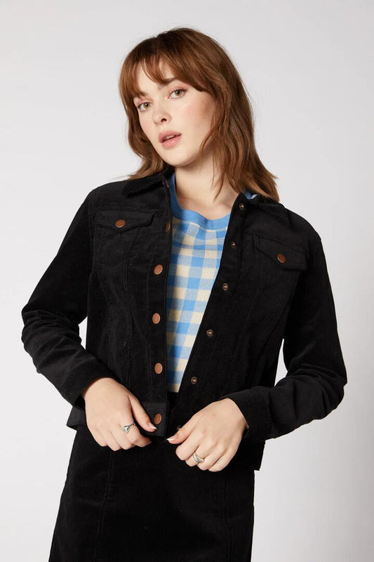 Image of a model wearing Outerwear. Productname: Charlie Girl Jacket in Black colour by brand - Princess Highway