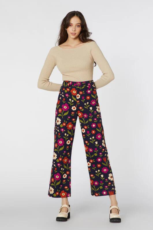 Image of a model wearing Denim. Productname: Ingrid Floral Jean in Navy colour by brand - Princess Highway