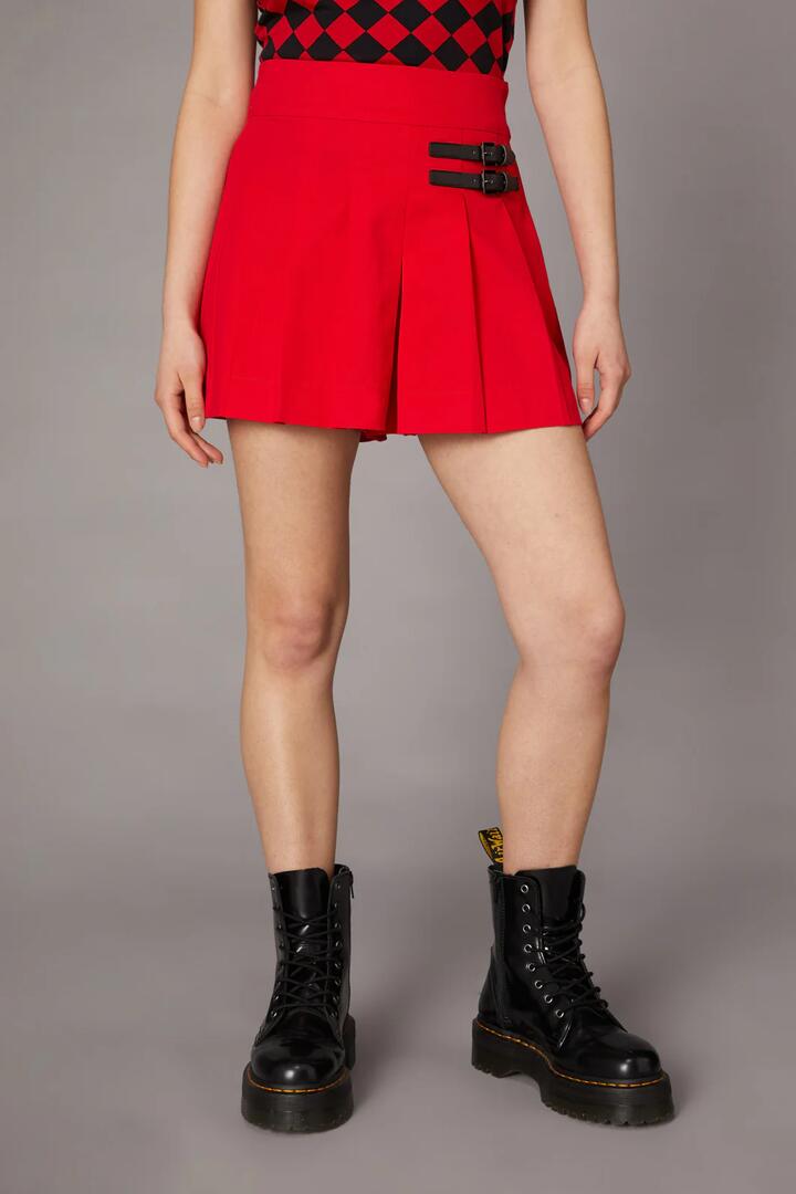 Image of a model wearing Skirts. Productname: Basic Goth Skort in Red colour by brand - Black Friday