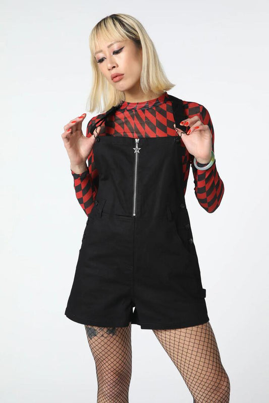 Image of a model wearing Pants. Productname: Zip Goth Overall in Black colour by brand - Black Friday