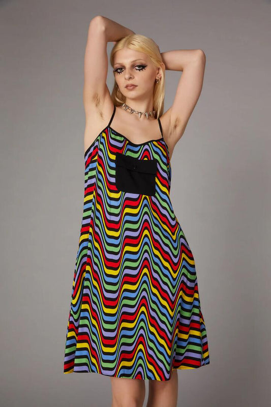 Image of a model wearing Dress. Productname: Warped Print Dress in Multi colour by brand - Black Friday