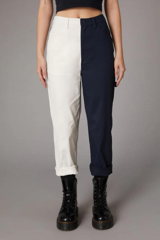 Image of a model wearing Pants. Productname: Checkerboard Detail Pant in Navy/White colour by brand - Black Friday