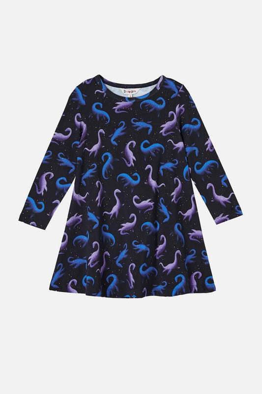 Image of a model wearing Dress. Productname: Loch Ness Kids Jersey Dress in Black colour by brand - Dangerkids