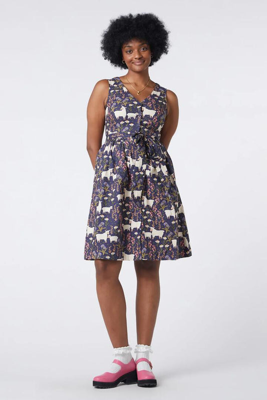 Image of a model wearing Dress. Productname: Sheep And Flora Dress in Green colour by brand - Princess Highway