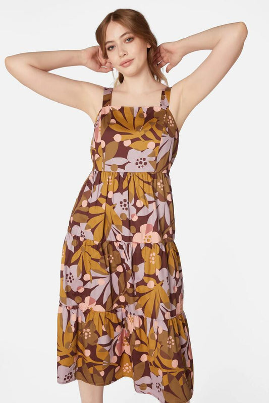 Image of a model wearing Dress. Productname: Pippa Floral Midi Dress in Lilac colour by brand - Princess Highway