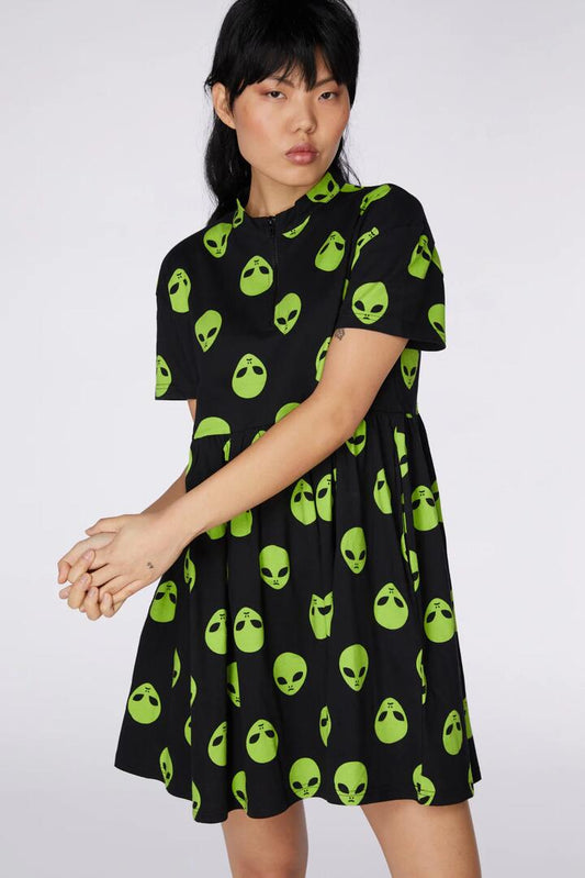 Image of a model wearing Dress. Productname: Spaced Out Dress in Black colour by brand - Black Friday