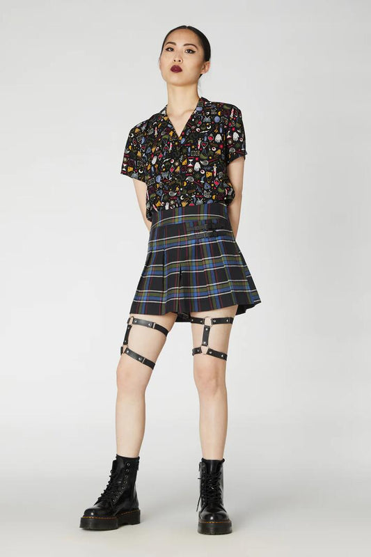 Image of a model wearing Skirts. Productname: Esmeralda Skort in Olive colour by brand - Black Friday