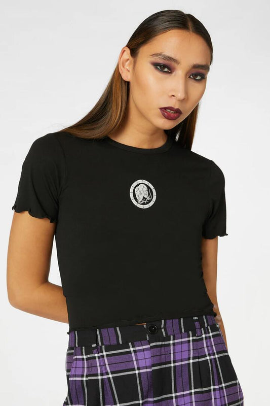 Image of a model wearing Tops. Productname: Gemini Tee in Black colour by brand - Black Friday
