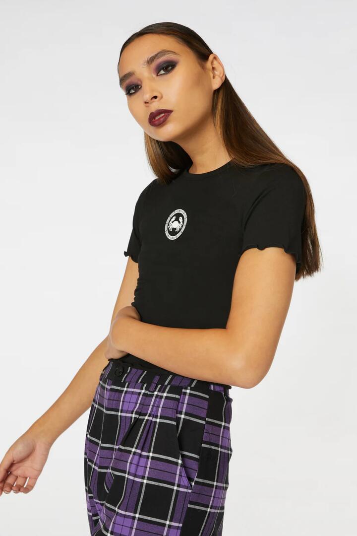 Image of a model wearing Tops. Productname: Cancer Tee in Black colour by brand - Black Friday