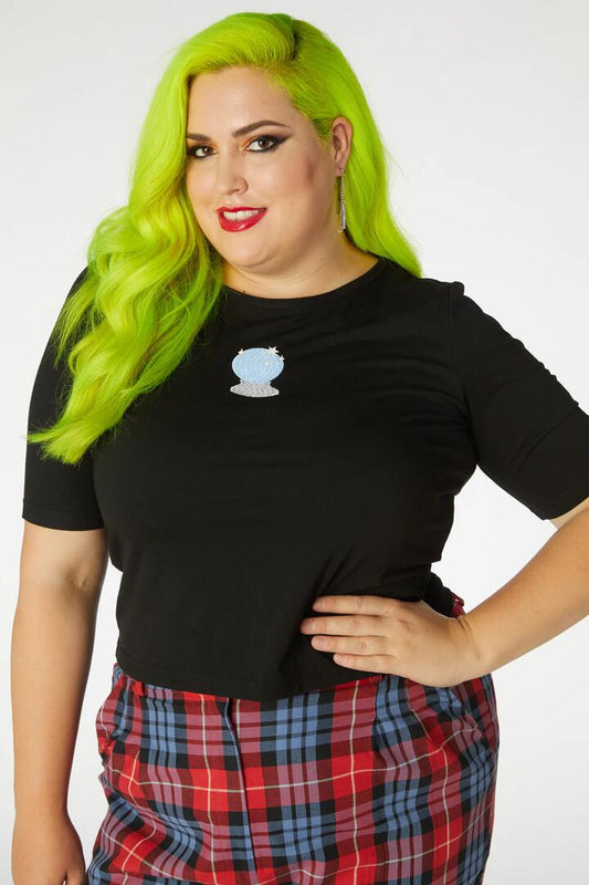 Image of a model wearing Tops. Productname: Crystal Ball Tee Curve in Black colour by brand - Black Friday
