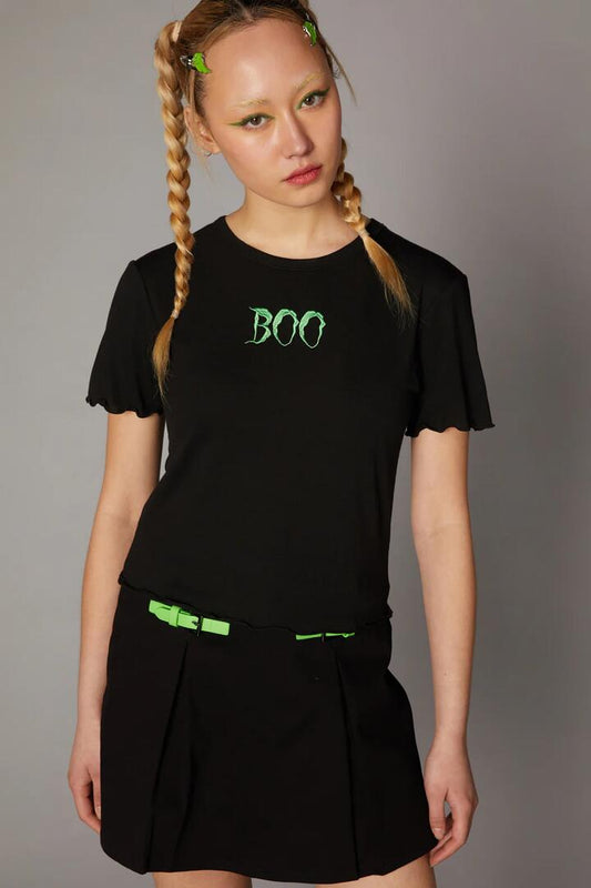Image of a model wearing Tops. Productname: Boo Goth Tee in Black colour by brand - Black Friday