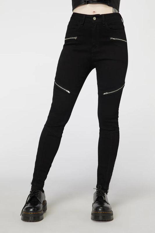 Image of a model wearing Denim. Productname: Rock On Denim Biker Jean in Black colour by brand - Dangerfield