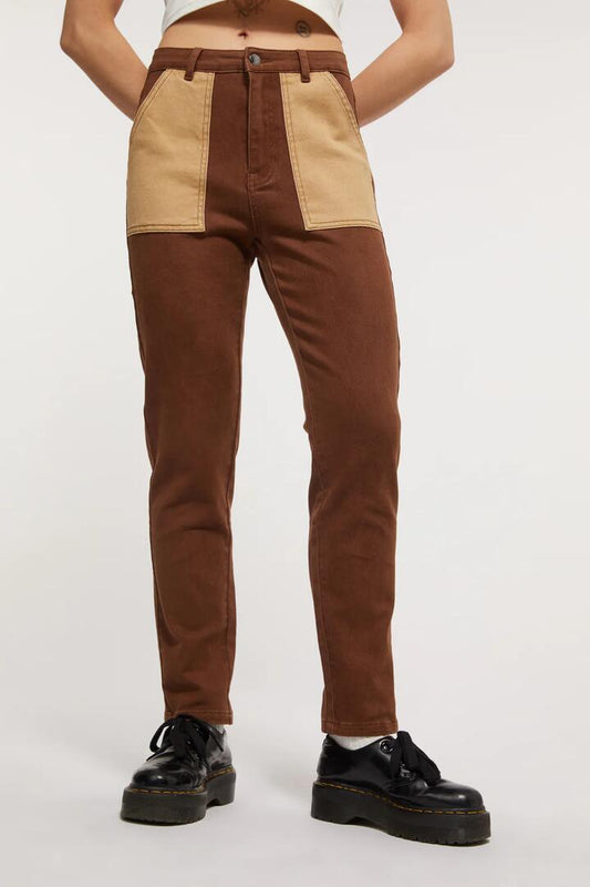 Image of a model wearing Denim. Productname: Hamlet Split Drill Jeans in Brown colour by brand - Dangerfield