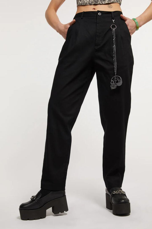 Image of a model wearing Pants. Productname: Goth Chain Clip Pants in Black colour by brand - Dangerfield