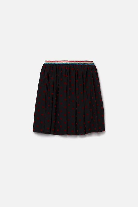 Image of a model wearing Skirts. Productname: Flock Heart Kids Skirt in Black/Red colour by brand - Dangerkids