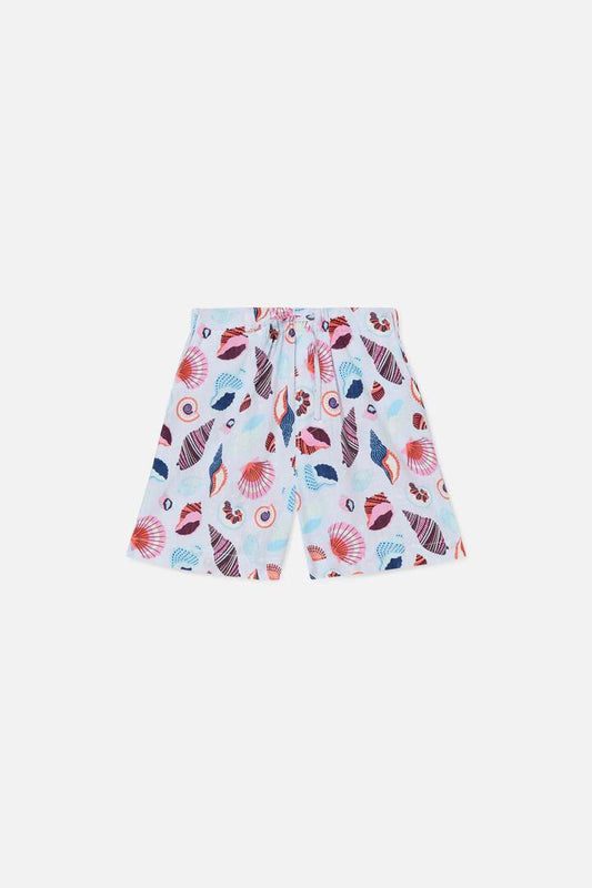 Image of a model wearing Shorts. Productname: Sea Shells Kids Shorts in Blue colour by brand - Dangerkids