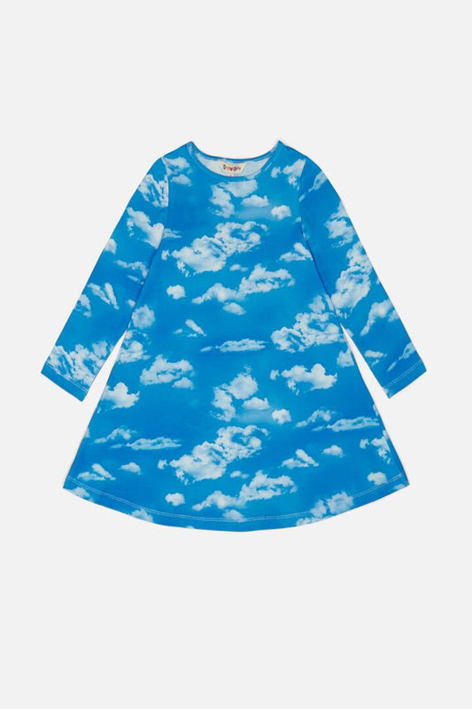 Image of a model wearing Dress. Productname: Dreamer Kids LS Jersey Dress in Blue colour by brand - Dangerkids