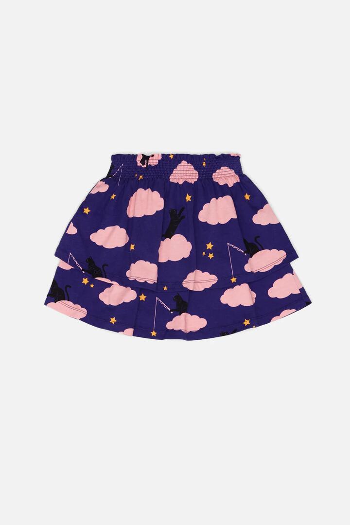 Image of a model wearing Skirts. Productname: Cat On A Cloud Kids Tiered Jersey Skirt in Purple colour by brand - Dangerkids