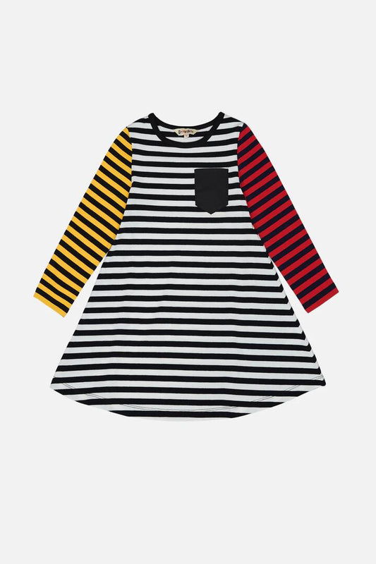 Image of a model wearing Dress. Productname: Chaotic Kids LS Jersey Dress in Stripe colour by brand - Dangerkids